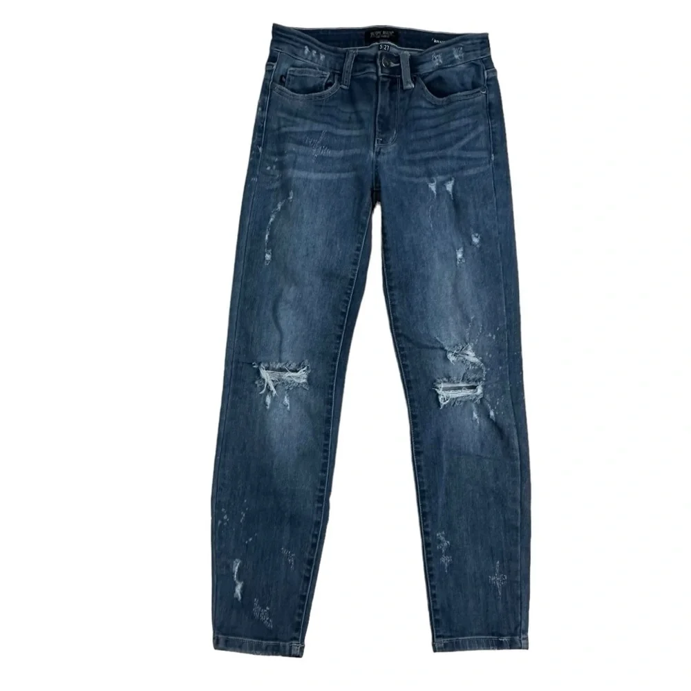 Judy Blue Jeans Skinny Distressed Ripped Relaxed Fit Denim Cotton Size 5 27